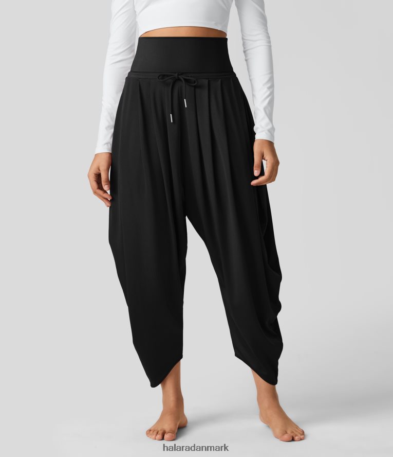tøj dk Halara Kvinder højtaljede løbesnore, flettet sidelomme afslappede joggers sort TH606J19