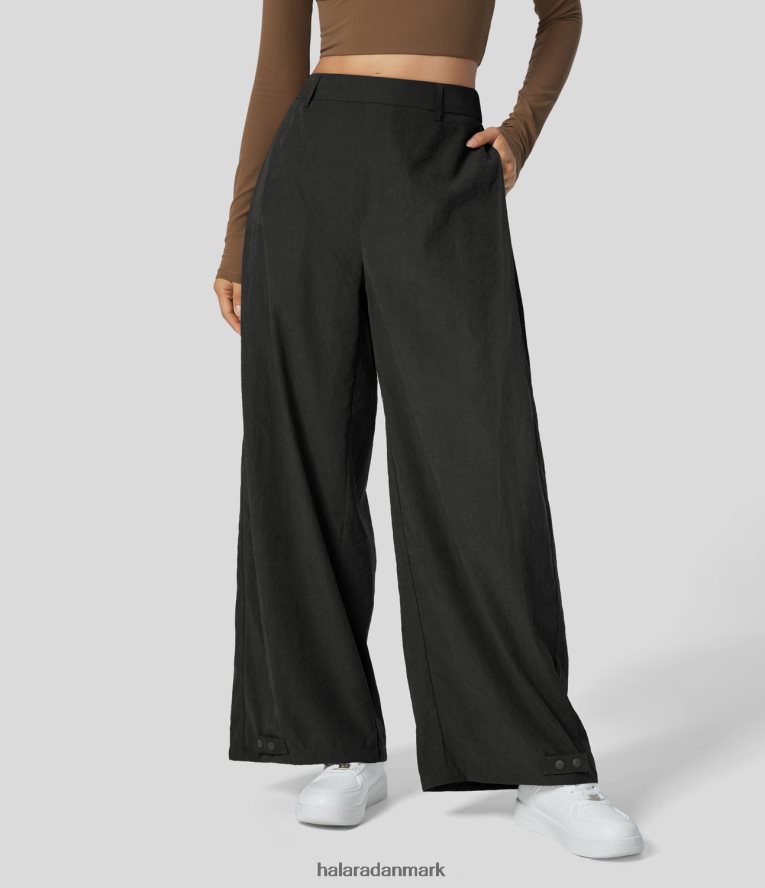 tøj dk Halara Kvinder højtaljede sidelomme harem joggers med justerbar kant med trykknapper sort TH606J54