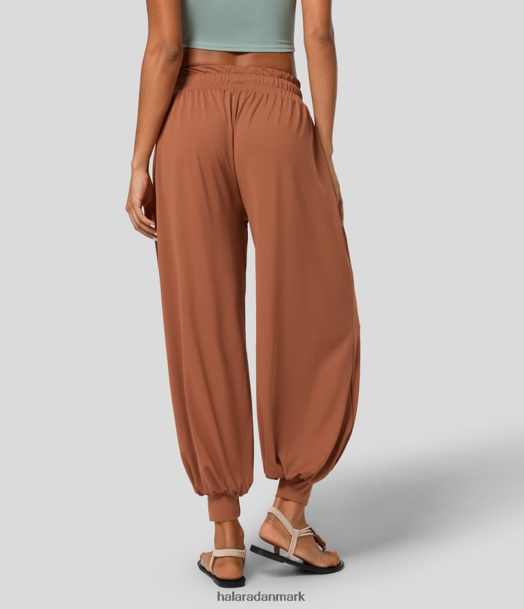 tøj dk Halara Kvinder lav talje snøre flettet sidelomme boho afslappede joggers ravbrun TH606J16