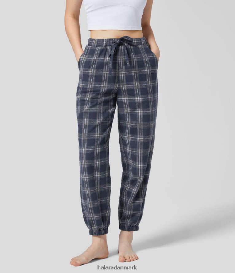 tøj dk Halara Kvinder mellemhøjde snøre med flere lommer plaid afslappede joggers i bomuld blæk blå firkant TH606J33