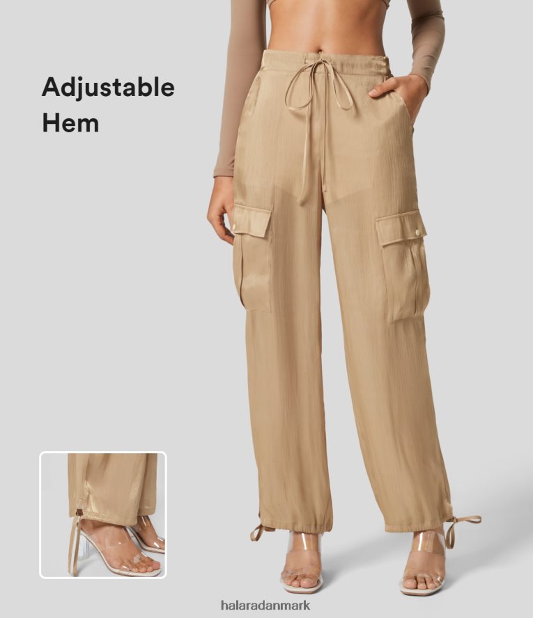 tøj dk Halara Kvinder mellemhøjde snoretræk flere lommer justerbar søm afslappede cargo joggers blød buff TH606J85