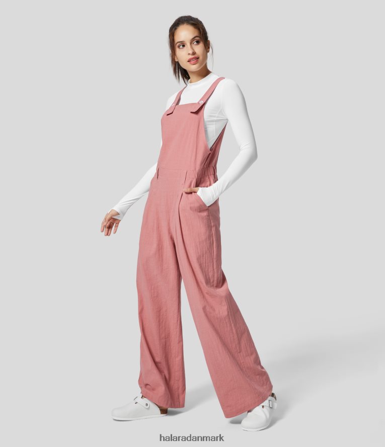 tøj dk Halara Kvinder justerbar strop i sidelomme, flettet casual overalls i bomuld roset TH606J2100