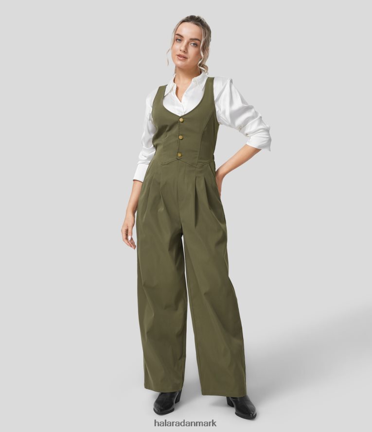 tøj dk Halara Kvinder knap flere lommer flettet lige ben casual jumpsuit original TH606J2108