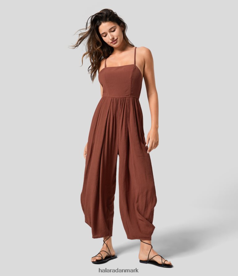 tøj dk Halara Kvinder spaghetti-rem med rygfri snørebånd med flettet sidelomme resort jumpsuit brandy snifter TH606J2070