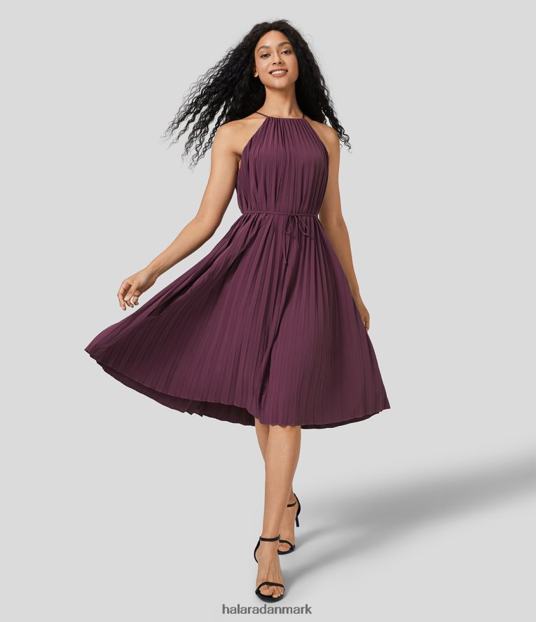 tøj dk Halara Kvinder Breezeful grime binde tilbage ærmeløs plisse bælte hurtigtørrende midi casual kjole amarant TH606J1194