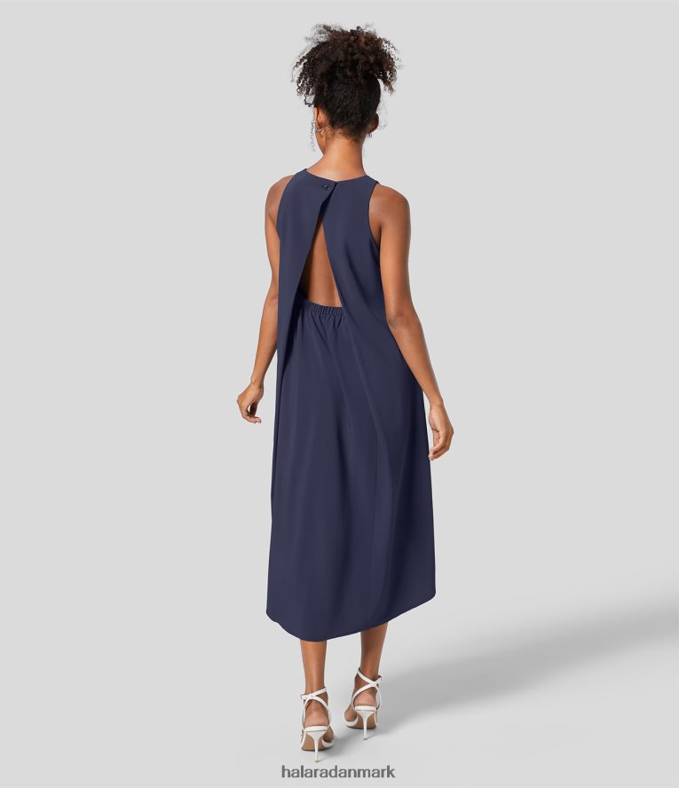 tøj dk Halara Kvinder Breezeful rygløs knapsidelomme høj lav midi hurtigtørrende arbejdskjole patriot blå TH606J1156