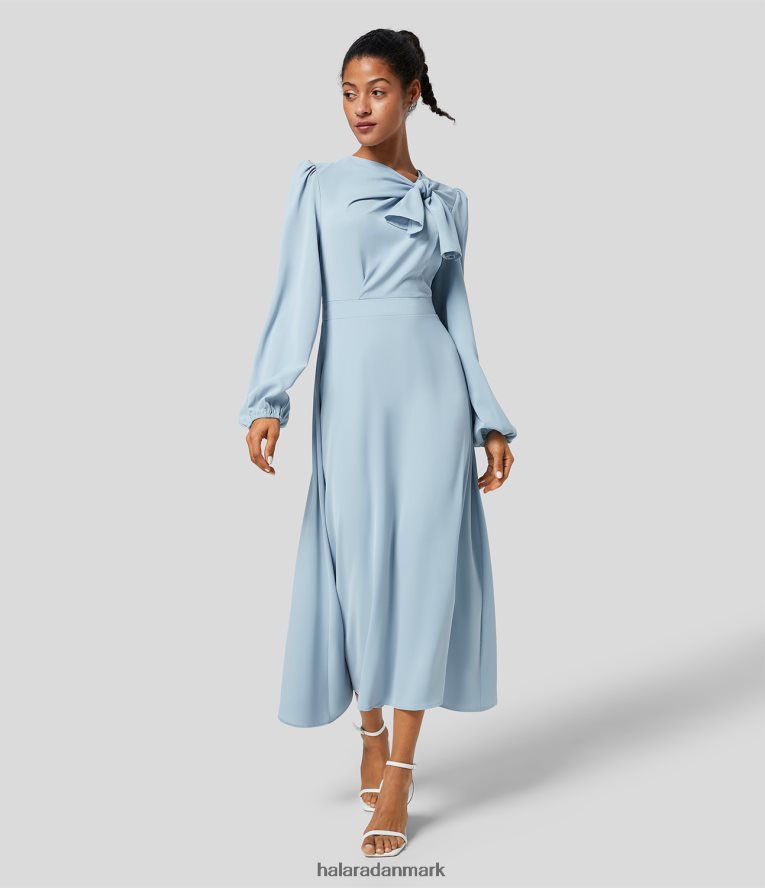 tøj dk Halara Kvinder bindeudskæring med pufærmer bagpå med lynlås flydende midi arbejdskjole mintgrøn TH606J1161