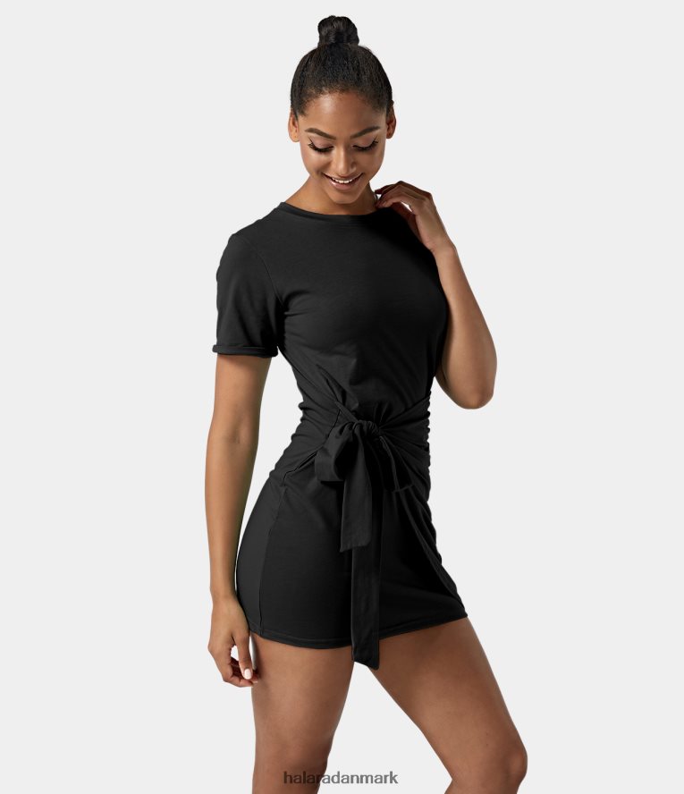 tøj dk Halara Kvinder hverdags bindeknude ruched mini chill dress-belle sort TH606J997