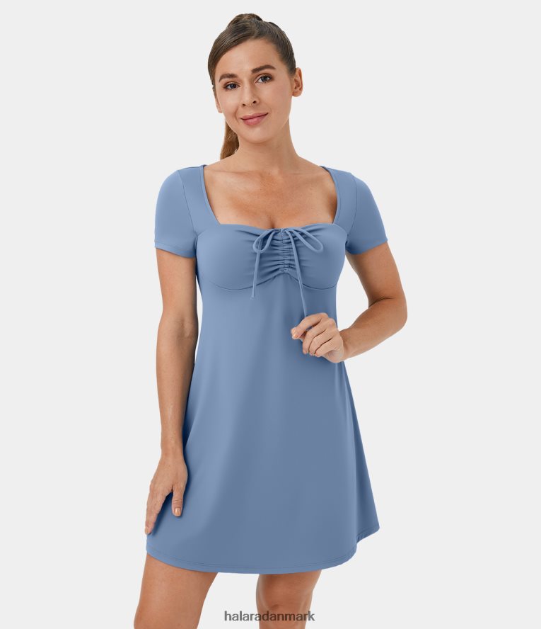 tøj dk Halara Kvinder kortærmet ruched afslappet minikjole med snøre uendelighed TH606J1001
