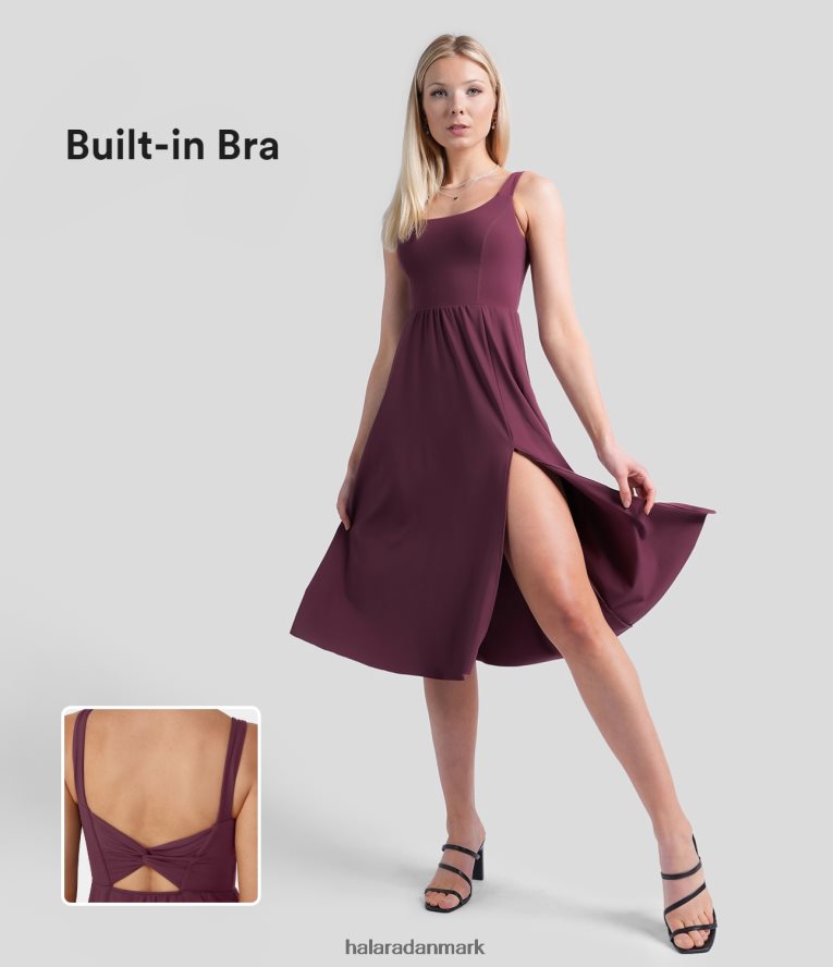 tøj dk Halara Kvinder polstret midi casual kjole med snoet split og ryg fig TH606J1141