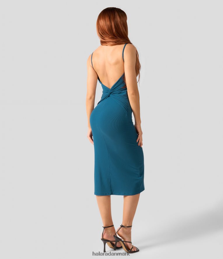 tøj dk Halara Kvinder ribstrikket rygløs snoet bodycon midi casual kjole dybt dyk TH606J1106