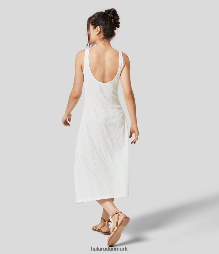 tøj dk Halara Kvinder ribstrikket v-halsudskæring ærmeløs midi casual kjole uden ryg hvid TH606J1228