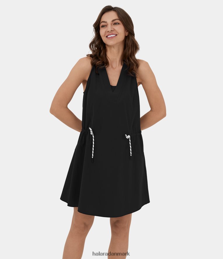 tøj dk Halara Kvinder ærmeløs minikjole med snoretræk med v-hals sort TH606J1055