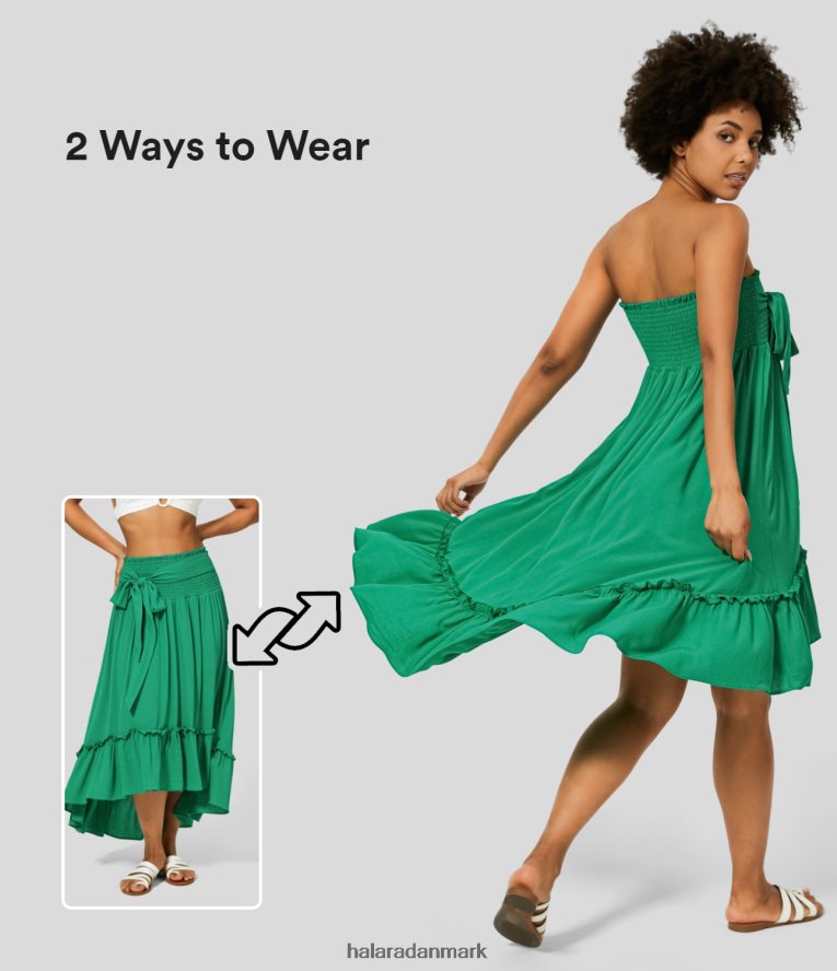 tøj dk Halara Kvinder rygfri flæse rynket slips foran høj lav midi casual kjole parakit TH606J1189