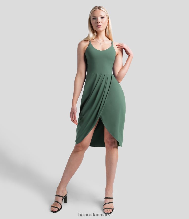 tøj dk Halara Kvinder rygløs racerback split asymmetrisk kant ruched afslappet midi-kjole - ingen liner shorts blågran TH606J1229
