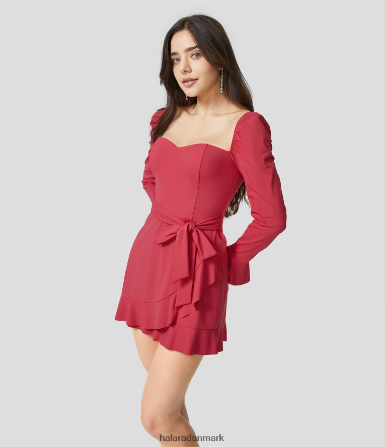 tøj dk Halara Kvinder sweetheart hals flæseærmer binde side flæsekant afslappet minikjole vinterbær TH606J989