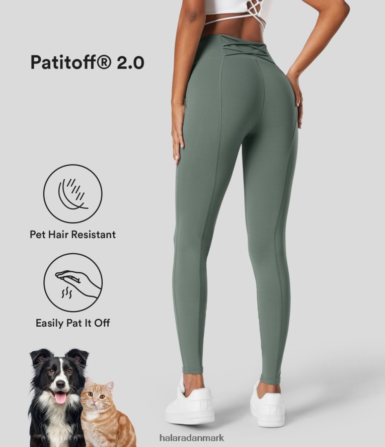tøj dk Halara Kvinder patitoff 2.0 dyrehårbestandige højtaljede sidelomme på kryds og tværs afslappede leggings i fuld længde washington grå grøn TH606J1551