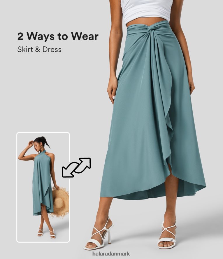 tøj dk Halara Kvinder Breezeful højtaljet snoet omviklet binde tilbage hurtigtørrende resort nederdel original TH606J519