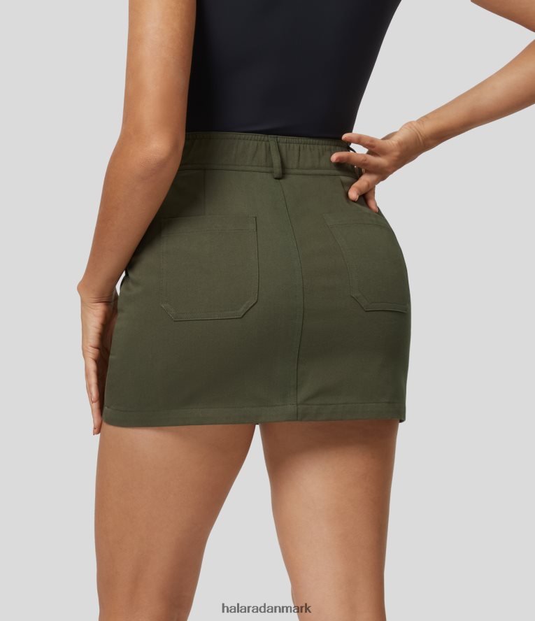 tøj dk Halara Kvinder højtaljede flere lommer mini lige casual cargo-nederdel i bomuld hassel tågegrøn TH606J254