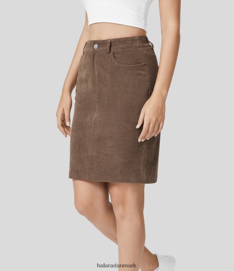 tøj dk Halara Kvinder højtaljede flere lommer splitsøm fløjlsbuks afslappet bodycon nederdel kakao brun TH606J660