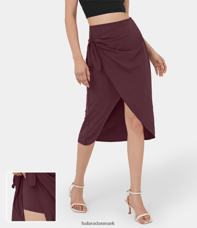 tøj dk Halara Kvinder højtaljet 2-i-1 midi casual nederdel med bindebånd fig TH606J760