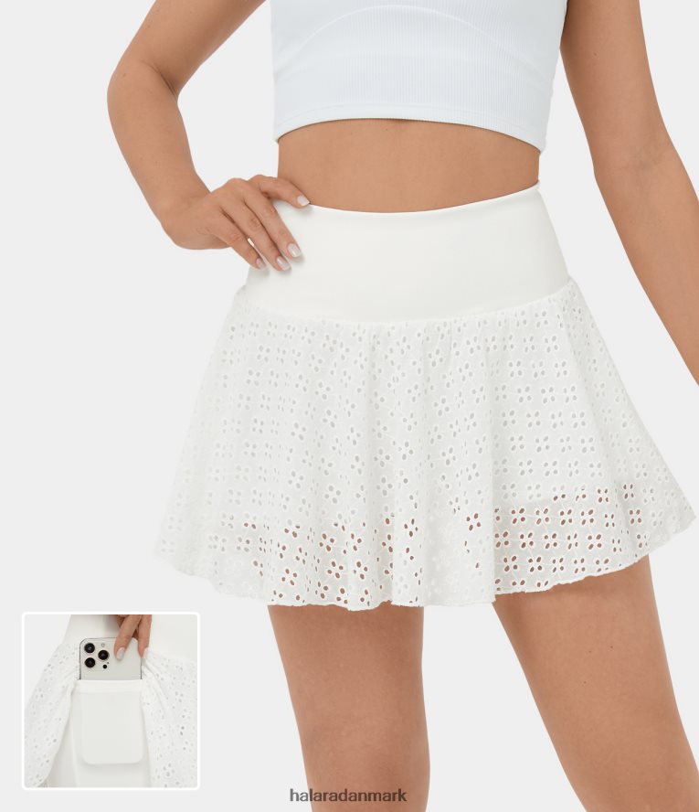 tøj dk Halara Kvinder højtaljet 2-i-1 sidelomme udskåret jacquard mini flare casual nederdel hvid TH606J610
