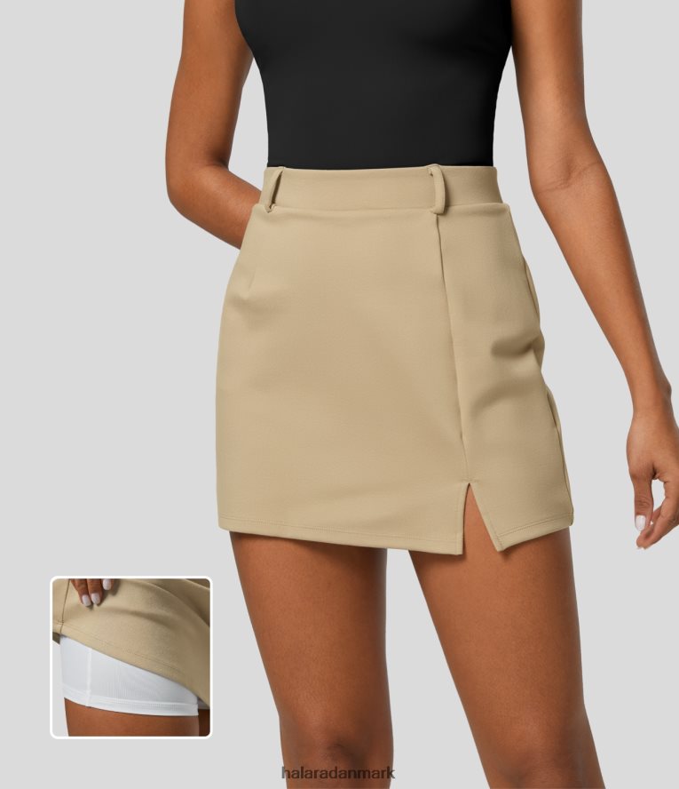 tøj dk Halara Kvinder højtaljet 2-i-1 split mini arbejdsnederdel rullesten TH606J517