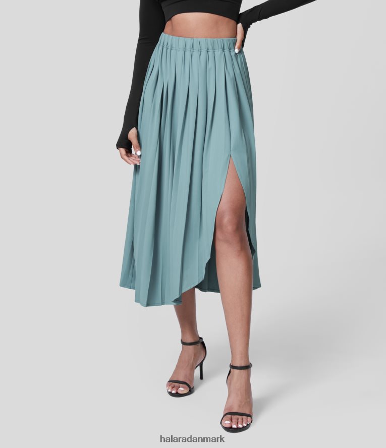 tøj dk Halara Kvinder højtaljet plisseret split asymmetrisk kant midi casual nederdel turmalin TH606J755