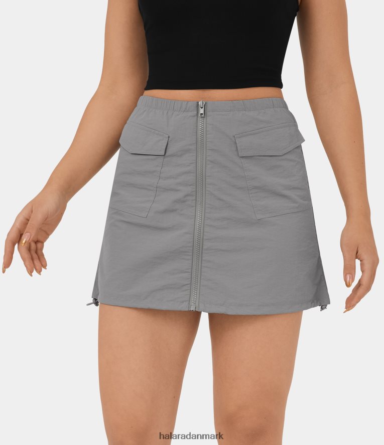 tøj dk Halara Kvinder mellemhøj lynlås i sidelomme med snoretræk mini casual cargo nederdel vådt vejr TH606J248