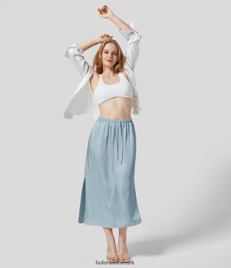 tøj dk Halara Kvinder midi-satin-lignende afslappet nederdel med mellemhøjde snøre i sidelomme original TH606J763