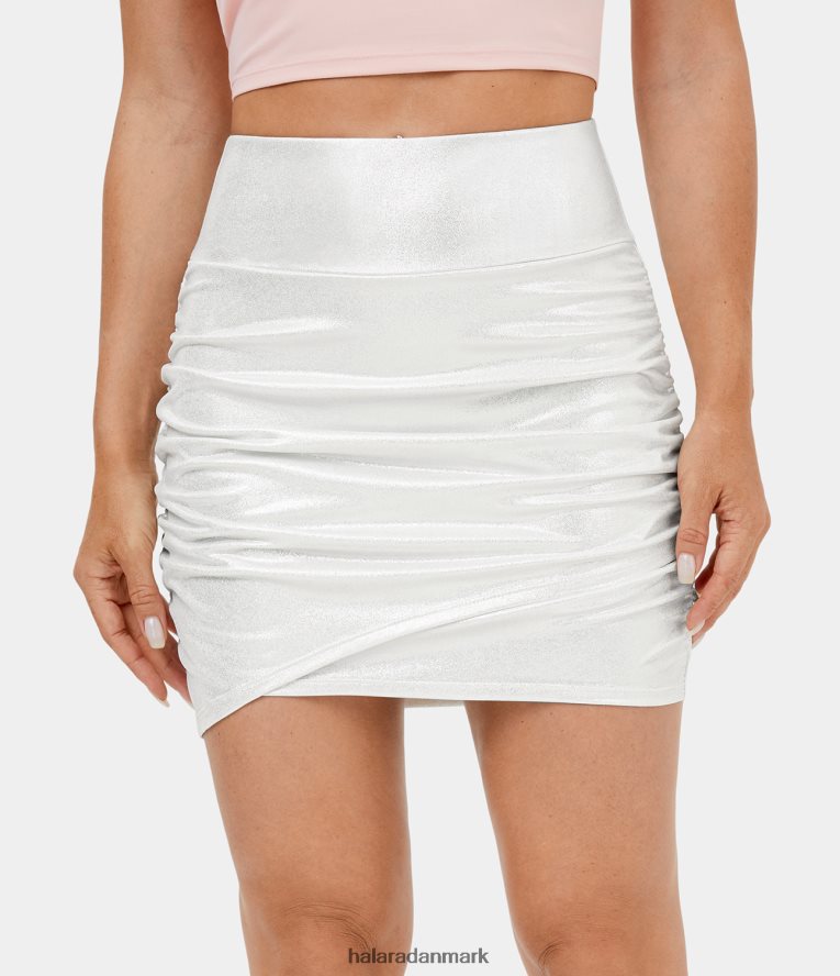 tøj dk Halara Kvinder softlyzero højtaljet imiteret læder bodycon folieprint stretchy 2-i-1 ruched afslappet nederdel lys hud flydende hvid TH606J587