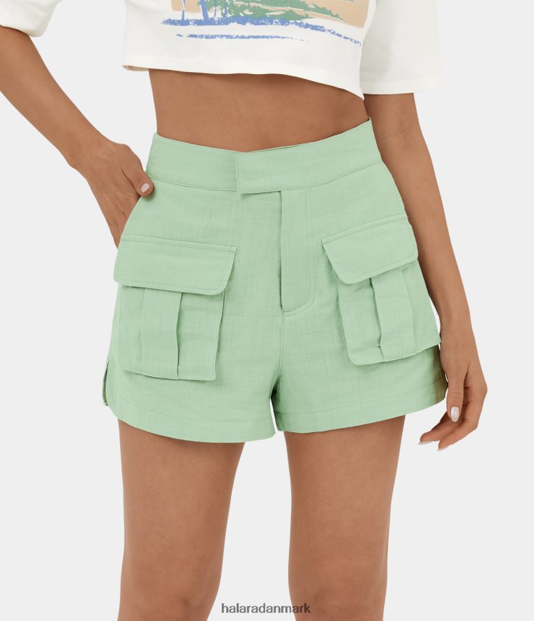 tøj dk Halara Kvinder højtaljede lynlås-sideklaplomme buet kant afslappet cargo-bomuldshorts 2,5'' aqua skum TH606J279