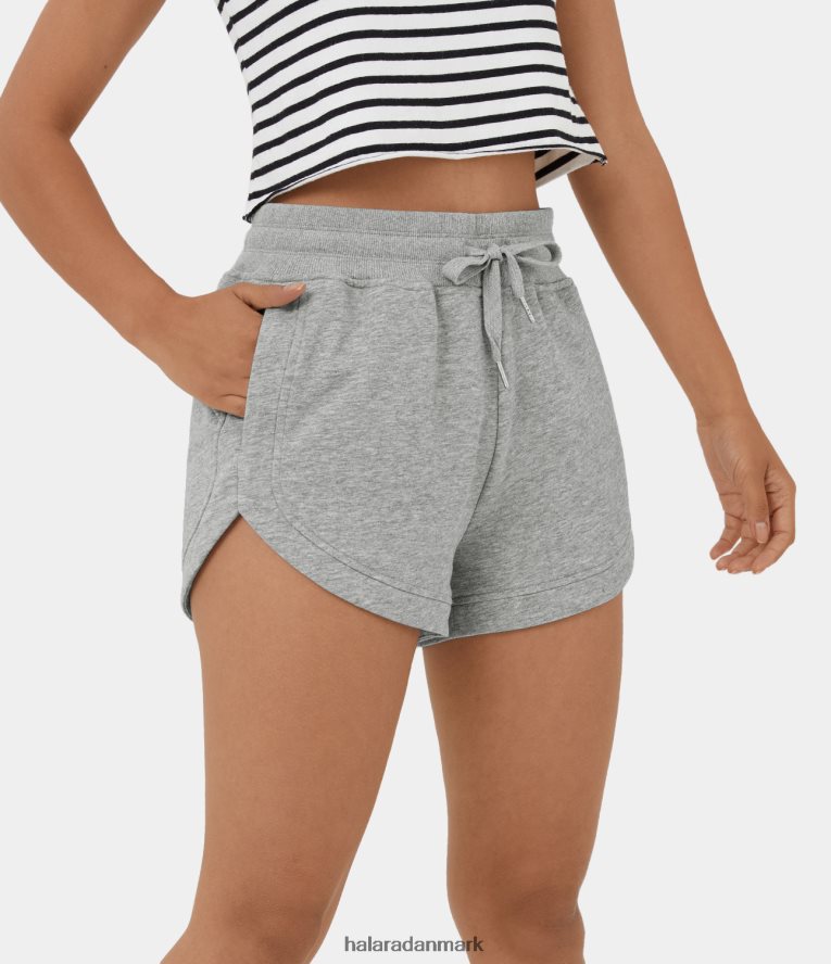 tøj dk Halara Kvinder højtaljede ribstrikkede snøre i sidelomme med delfinsøm afslappede bomuldsshorts 2,5" tåge grå TH606J1278