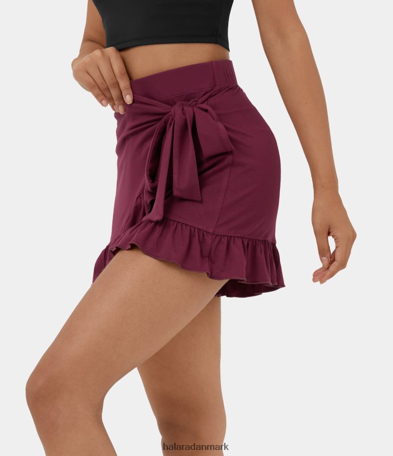 tøj dk Halara Kvinder højtaljede slips i siden med flæsekant flydende afslappede shorts 3,5" rød violet TH606J1262