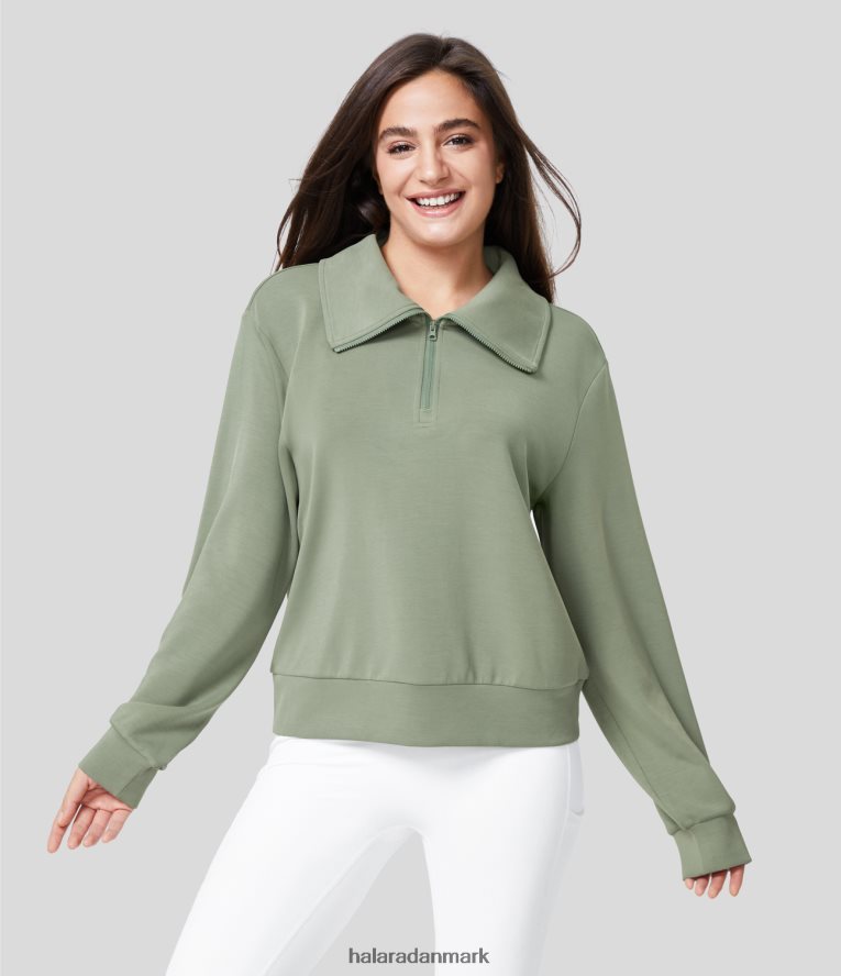 tøj dk Halara Kvinder Halv lynlås med krave og langærmet afslappet sweatshirt asparges TH606J2011