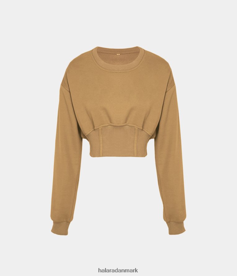 tøj dk Halara Kvinder korset almindelig cropped sweatshirt sennepsbrun TH606J1940