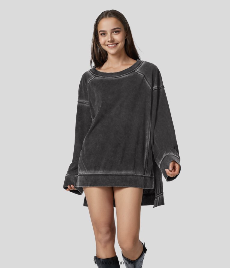 tøj dk Halara Kvinder oversize split høj lavvasket afslappet sweatshirt i bomuld original TH606J2026