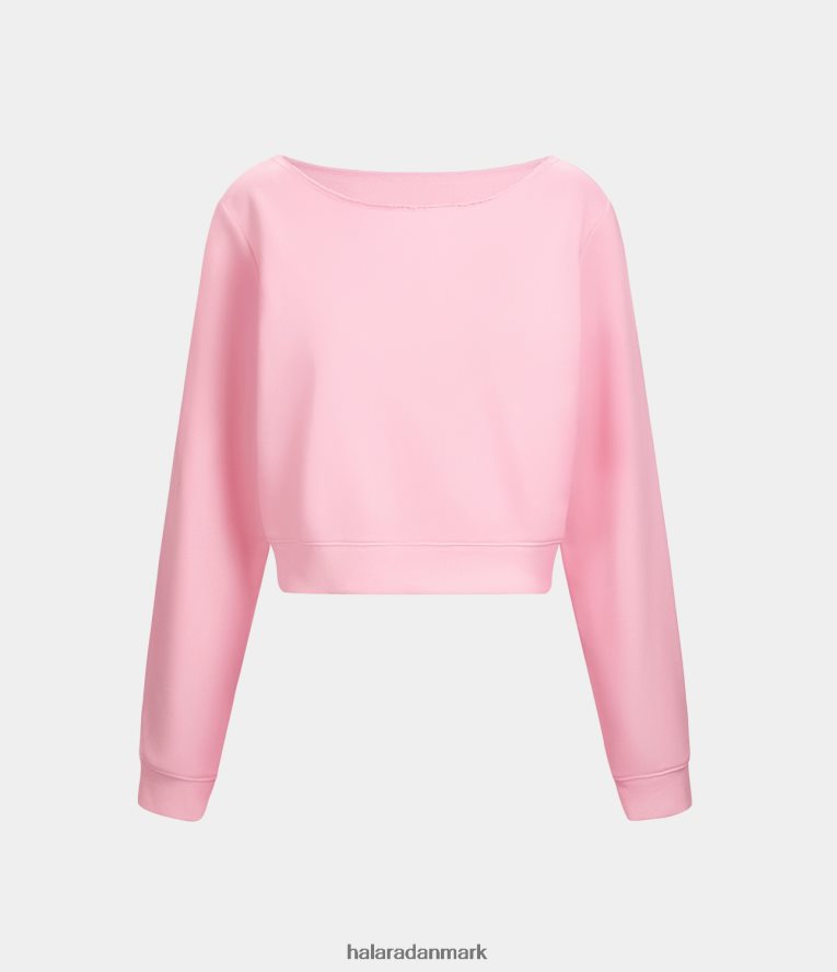 tøj dk Halara Kvinder solid en skulder langærmet cropped fleece afslappet sweatshirt i bomuld rødmende brud TH606J1959