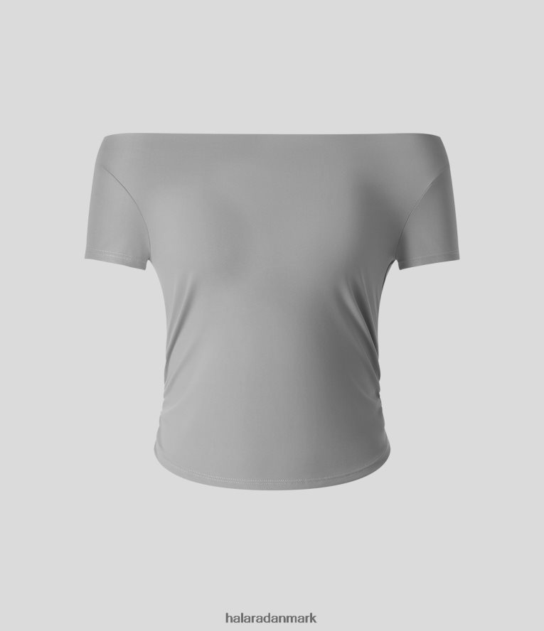 tøj dk Halara Kvinder skinny casual t-shirt med ruched buet søm off shoulder side ultimativ grå TH606J1649