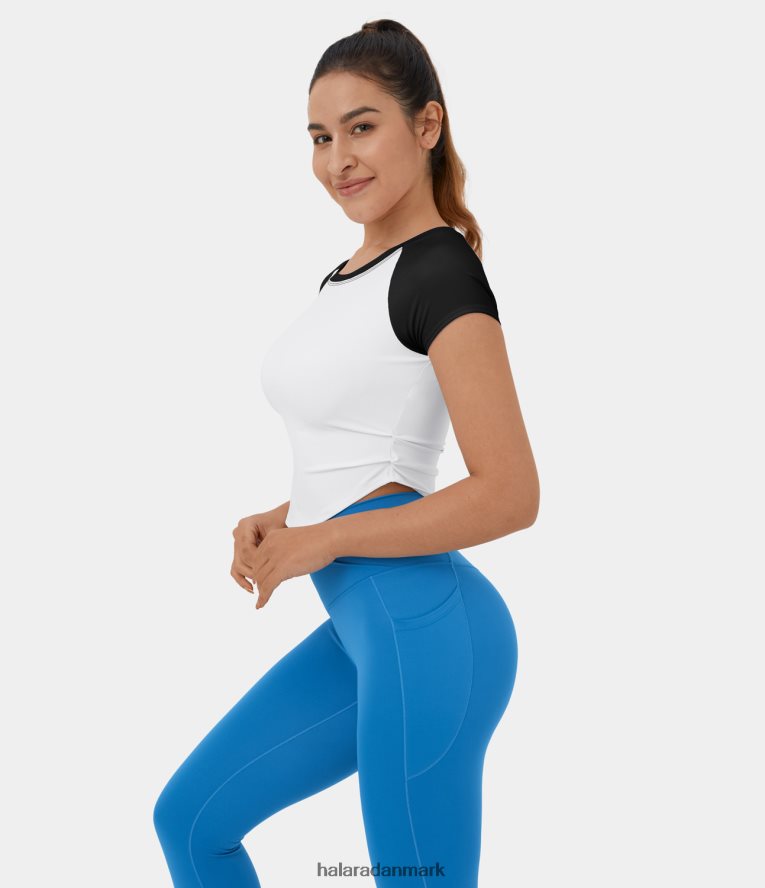 tøj dk Halara Kvinder softlyzero luftig farveblok ruched buet kant beskåret cool touch afslappet t-shirt sort TH606J1662