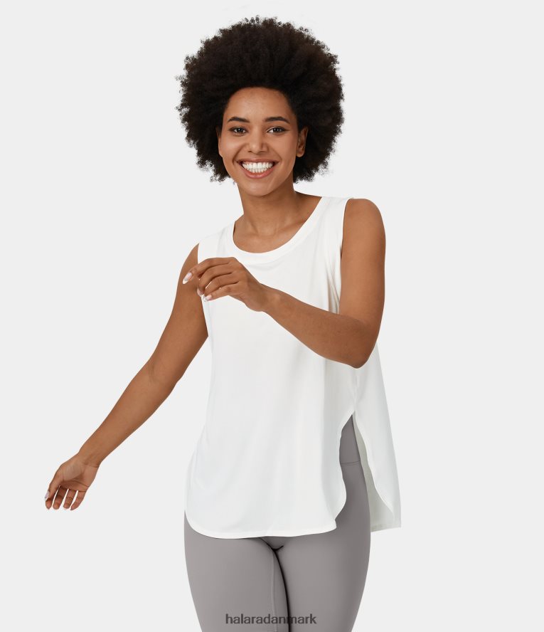 tøj dk Halara Kvinder casual tanktop med rund hals og splitsøm hvid TH606J1652