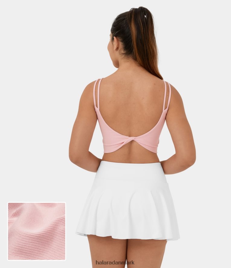 tøj dk Halara Kvinder ribbet strik dobbelt stropper rygløs snoet cropped casual tanktop i bomuld lyserød kornel TH606J1663