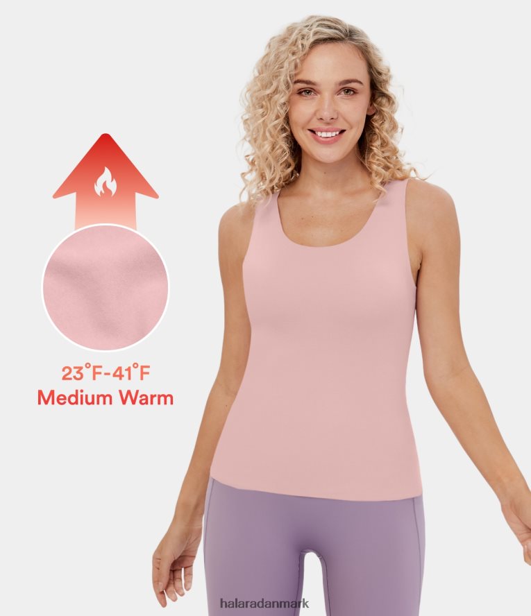 tøj dk Halara Kvinder u-hals afslappet fleece-tanktop med rå søm koral blush TH606J1657
