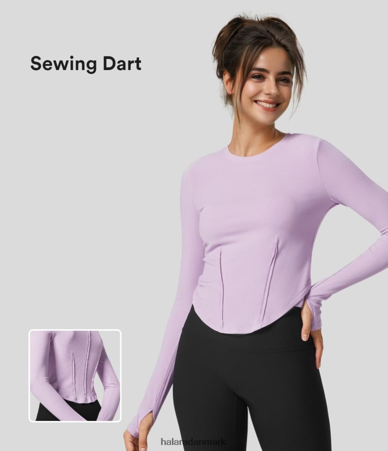 tøj dk Halara Kvinder ribstrikket tommelfingerhul syning dart buet kant slim vandretop orkidé buket TH606J2062